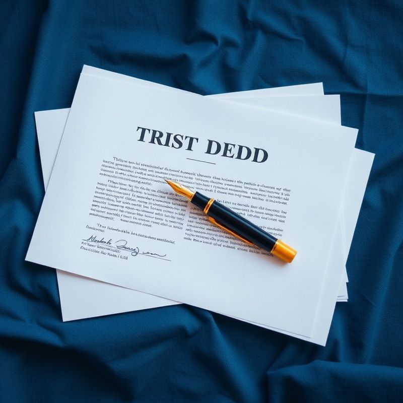 Dokumenty trustu i pióro na indygo tle
